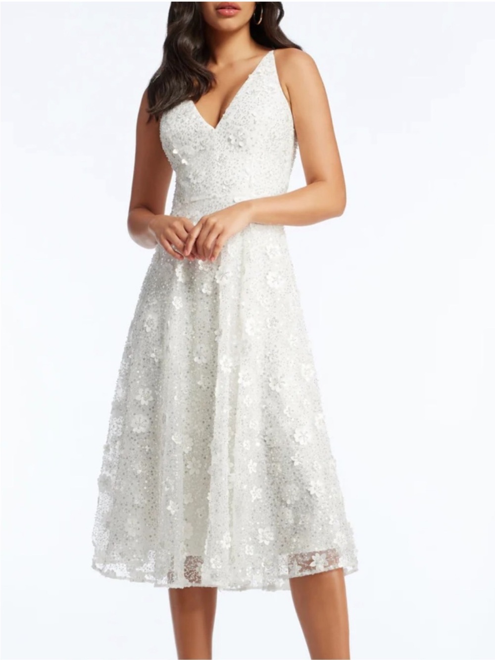 ✨NEW✨ Dress the Population Elisa Beaded Fit & Flare Dress in Ivory White